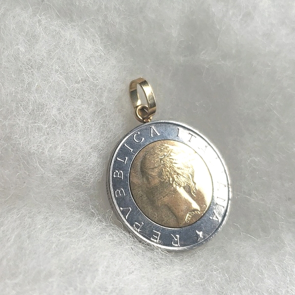 SoMILOR 14K & STERLING SILVER OLD VINTAGE ITALY COIN ITALIANA REPVBBLICA PENDANT - Picture 3 of 6